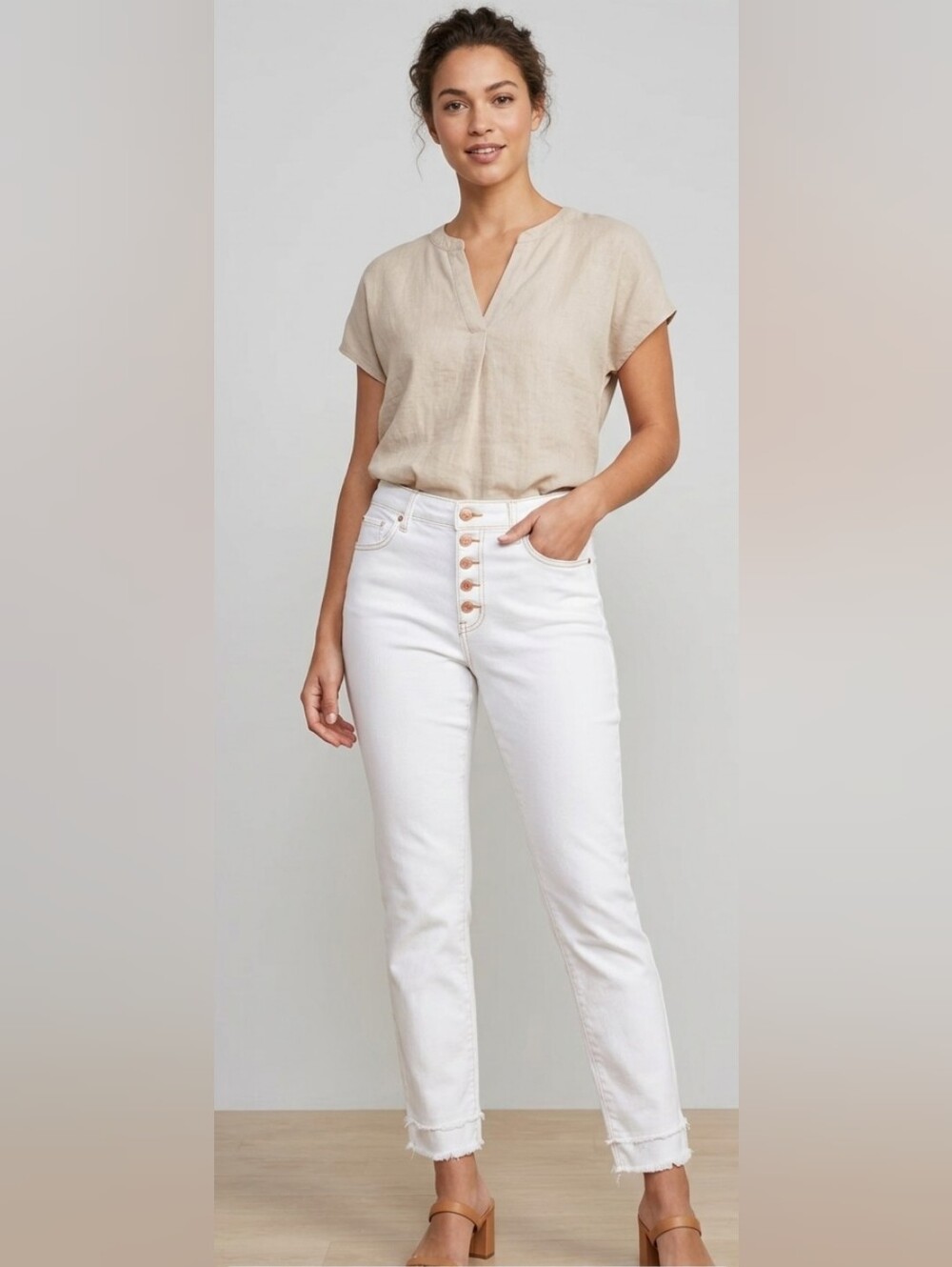 INC International Concepts White High-Rise Jeans with Stitch Detail